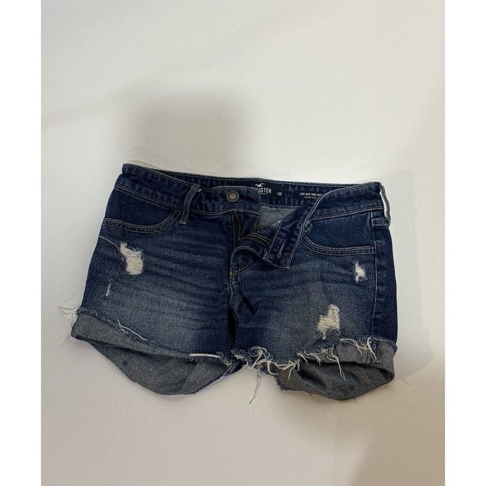 Hollister juniors low rise midi short cuffed distressed size 1